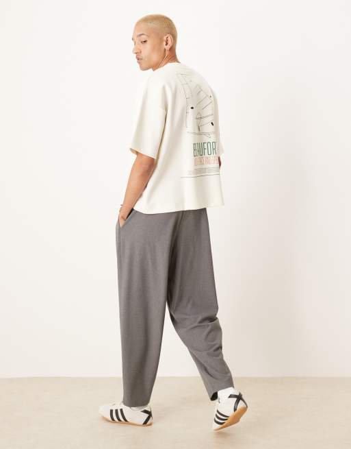 ASOS DESIGN boxy oversized T-shirt in heavyweight 300gsm cream with sports graphic