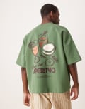 [ASOS DESIGN] ASOS DESIGN super heavyweight boxy oversized t-shirt in green with drinks graphic M Myrtle