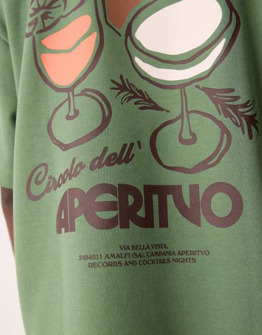 ASOS DESIGN super heavyweight boxy oversized t-shirt in green with drinks graphic 