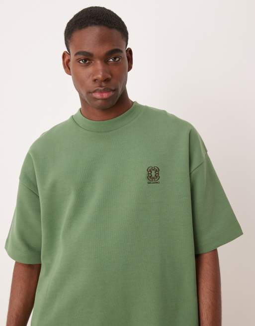 ASOS DESIGN super heavyweight boxy oversized t-shirt in green with drinks graphic 