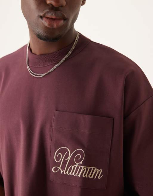 ASOS DESIGN super heavyweight boxy oversized t-shirt in premium burgundy with pocket print