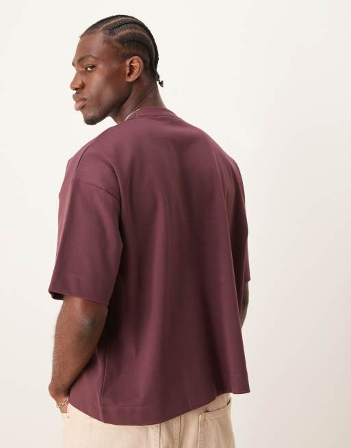 ASOS DESIGN super heavyweight boxy oversized t-shirt in premium burgundy with pocket print