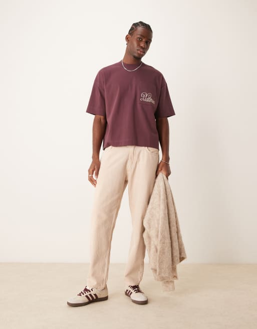 ASOS DESIGN super heavyweight boxy oversized t-shirt in premium burgundy with pocket print