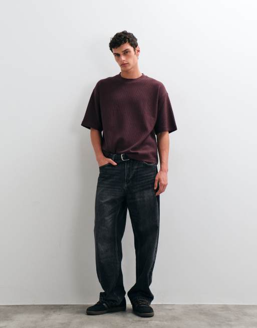 ASOS DESIGN super heavyweight boxy oversized t-shirt in purple waffle, 3 of 5