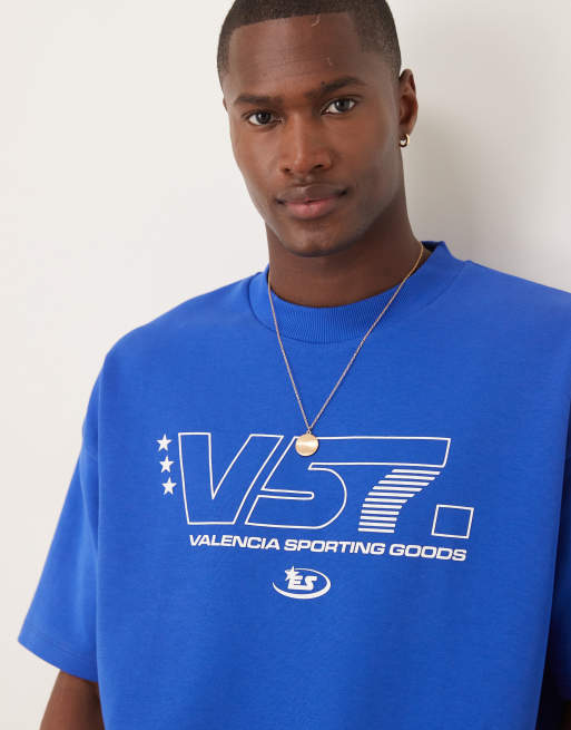 ASOS DESIGN super heavyweight boxy oversized t-shirt inblue with sports graphic  , 3 of 4
