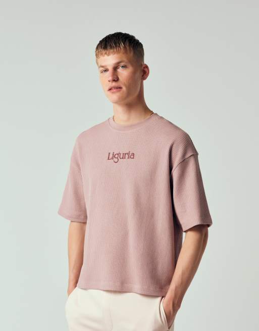 ASOS DESIGN super heavyweight boxy oversized t-shirt with back spine print in pink, 4 of 7