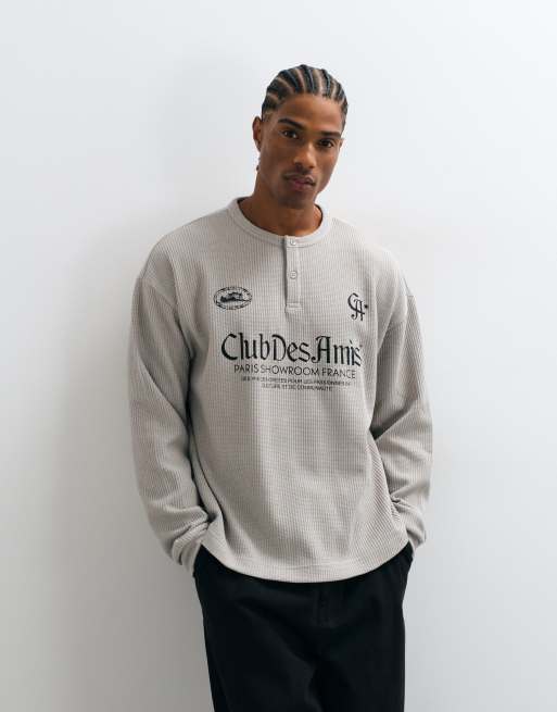 ASOS DESIGN super heavyweight boxy oversized t-shirt with football graphic in grey waffle, 5 of 5