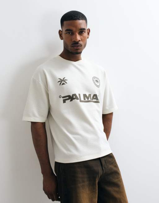 ASOS DESIGN super heavyweight boxy oversized T-shirt with soccer graphic in white ribbed fabric, 2 of 5