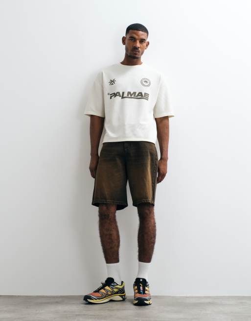 ASOS DESIGN super heavyweight boxy oversized T-shirt with soccer graphic in white ribbed fabric, 3 of 5