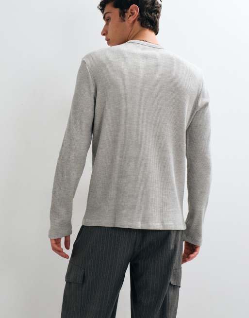 ASOS DESIGN super heavyweight boxy regular fit long sleeve t-shirt in neutral marl waffle, 3 of 5