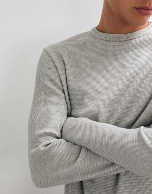 ASOS DESIGN super heavyweight boxy regular fit long sleeve t-shirt in neutral marl waffle, 5 of 5