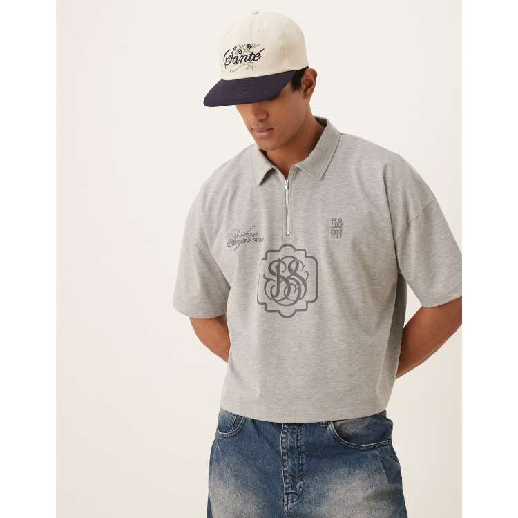 th products Oversized Polo Shirt グレー Tall Heather Grey Polo – Built Different