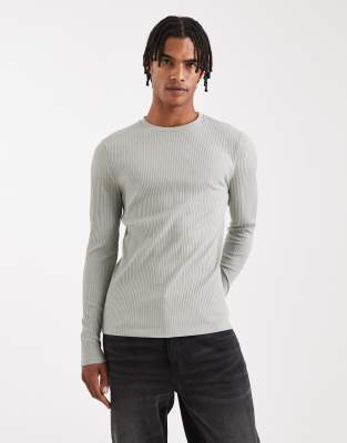 Asos Design Super Heavyweight Muscle Fit Long Sleeve T-shirt In Green