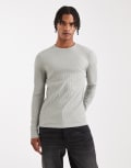 [ASOS DESIGN] ASOS DESIGN super heavyweight muscle fit long sleeve t-shirt in light green rib L Forest fog