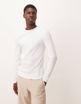 ASOS DESIGN super heavyweight muscle fit long sleeve t-shirt in white rib knit
