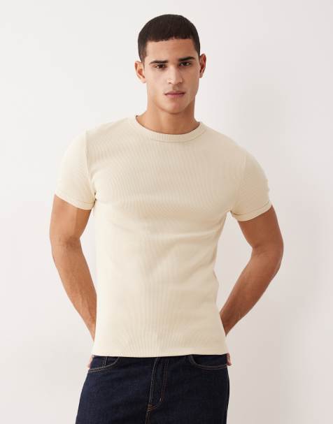 ASOS DESIGN super heavyweight muscle fit rib t-shirt in beige