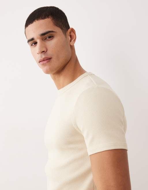 ASOS DESIGN super heavyweight muscle fit rib t-shirt in beige, 4 of 5