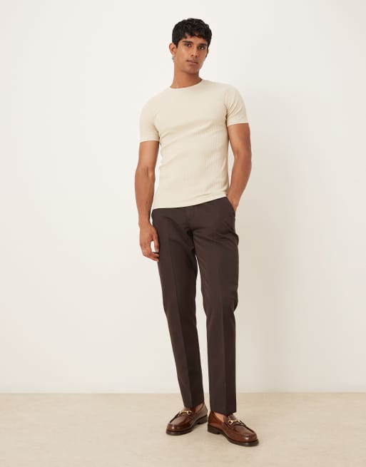 ASOS DESIGN super heavyweight muscle fit t-shirt in beige rib  , 2 of 5