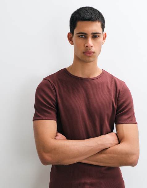 ASOS DESIGN super heavyweight muscle fit t-shirt in brown rib - view 1