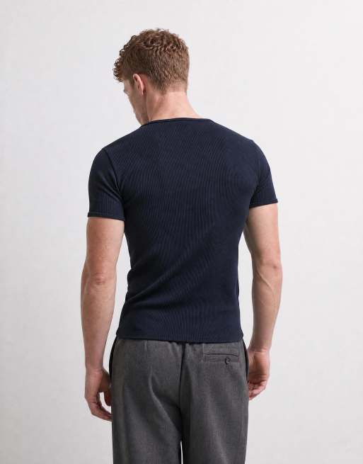 ASOS DESIGN super heavyweight muscle fit T-shirt in navy rib, 9 of 10