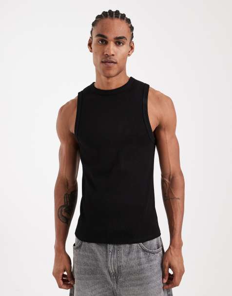 ASOS DESIGN super heavyweight muscle fit tank top in black rib knit - view 1
