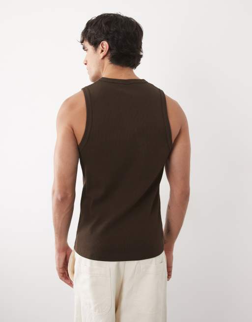 ASOS DESIGN super heavyweight muscle fit tank top in dark brown rib, 5 of 5