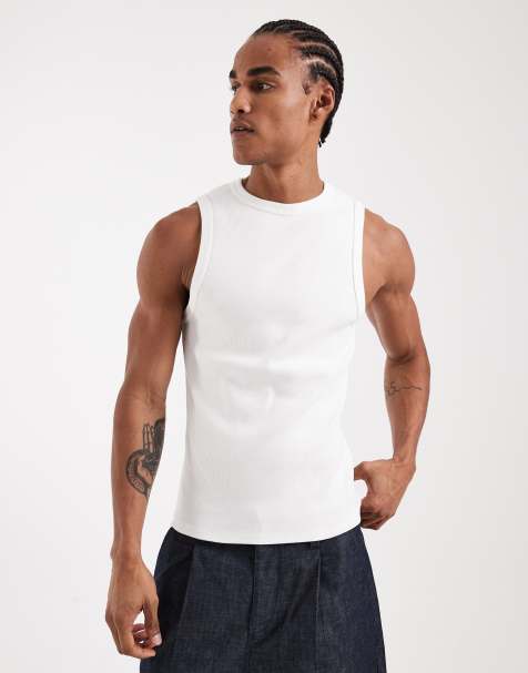 ASOS DESIGN super heavyweight muscle fit tank top in white rib knit - view 1