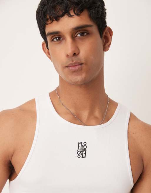 ASOS DESIGN super heavyweight muscle fit tank top in white with logo embroidery  , 3 of 4