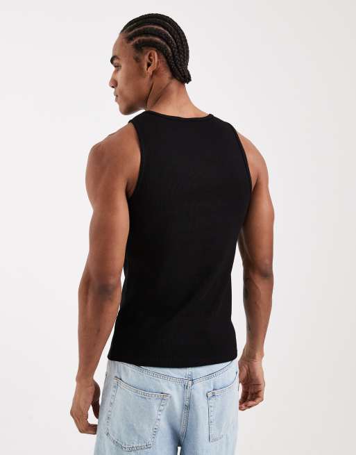 ASOS DESIGN super heavyweight muscle fit vest with high scoop in black rib, 3 of 5