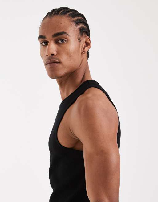 ASOS DESIGN super heavyweight muscle fit vest with high scoop in black rib, 4 of 5