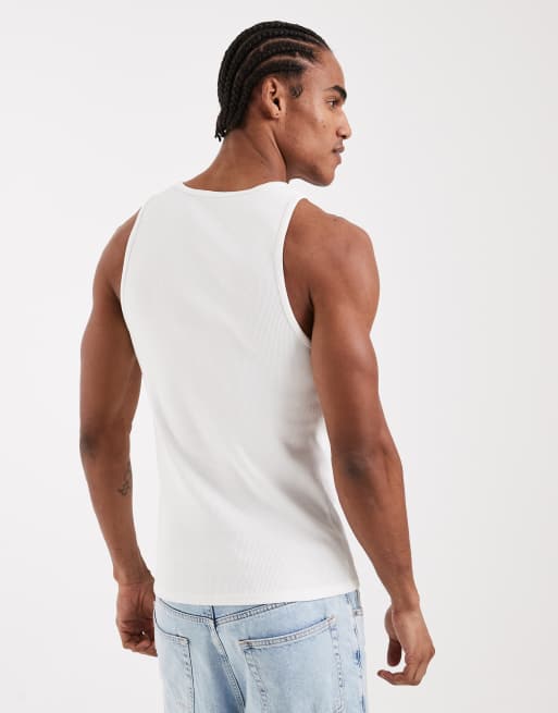 ASOS DESIGN super heavyweight muscle fit vest with high scoop in white rib, 3 of 5