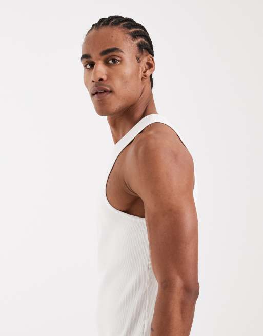 ASOS DESIGN super heavyweight muscle fit vest with high scoop in white rib, 4 of 5