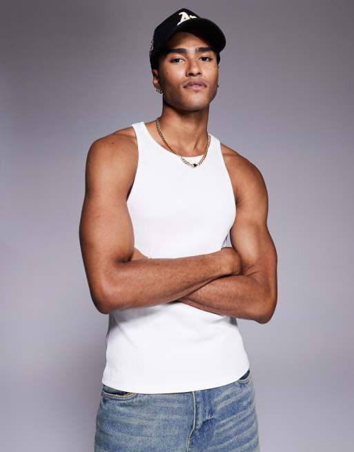 ASOS DESIGN super heavyweight muscle rib singlet in white 