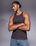 [ASOS DESIGN] ASOS DESIGN super heavyweight muscle singlet in brown rib S Seal brown