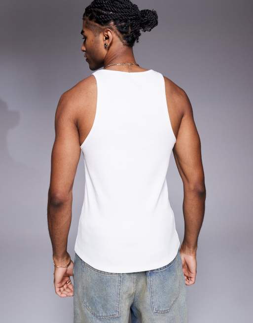 ASOS DESIGN super heavyweight muscle tank top in white rib  