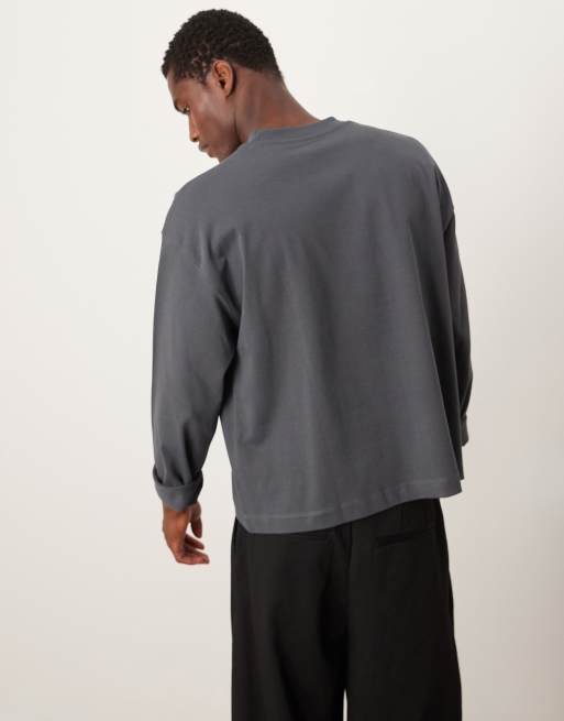ASOS DESIGN super heavyweight oversized boxy long sleeve t-shirt in charcoal 