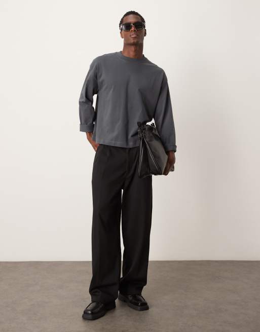 ASOS DESIGN super heavyweight oversized boxy long sleeve t-shirt in charcoal 