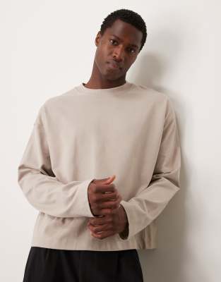 ASOS DESIGN super heavyweight oversized boxy long sleeve t-shirt in stone  - view 1