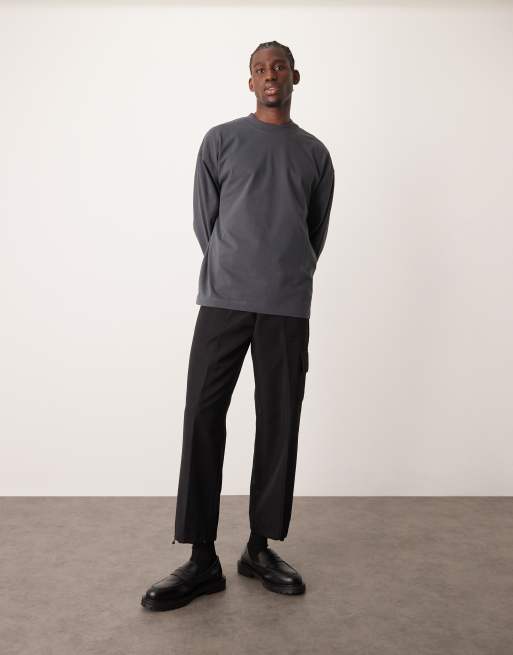 ASOS DESIGN super heavyweight oversized long sleeve t-shirt with with high neck in charcoal , 4 of 4
