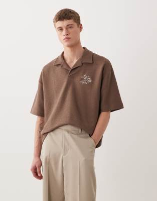 Asos Design Super Heavyweight Oversized Polo In Brown