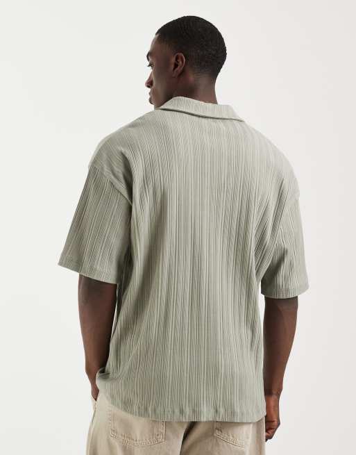 ASOS DESIGN super heavyweight oversized polo with chest floral graohic in sage green rib fabric, 5 of 5