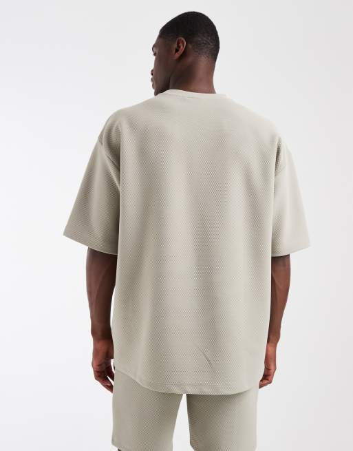 ASOS DESIGN super heavyweight oversized t-shirt co-ord with chest embroidery in grey textured fabric, 5 of 5