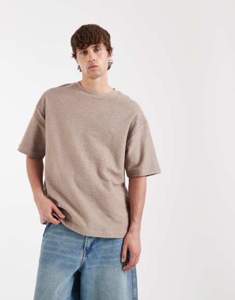 ASOS DESIGN super heavyweight oversized t-shirt in beige texture - view 1