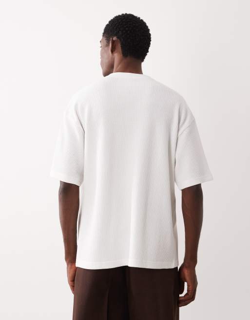 ASOS DESIGN super heavyweight oversized t-shirt in cream waffle, 3 of 5