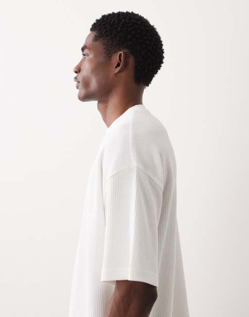 ASOS DESIGN super heavyweight oversized t-shirt in cream waffle, 4 of 5