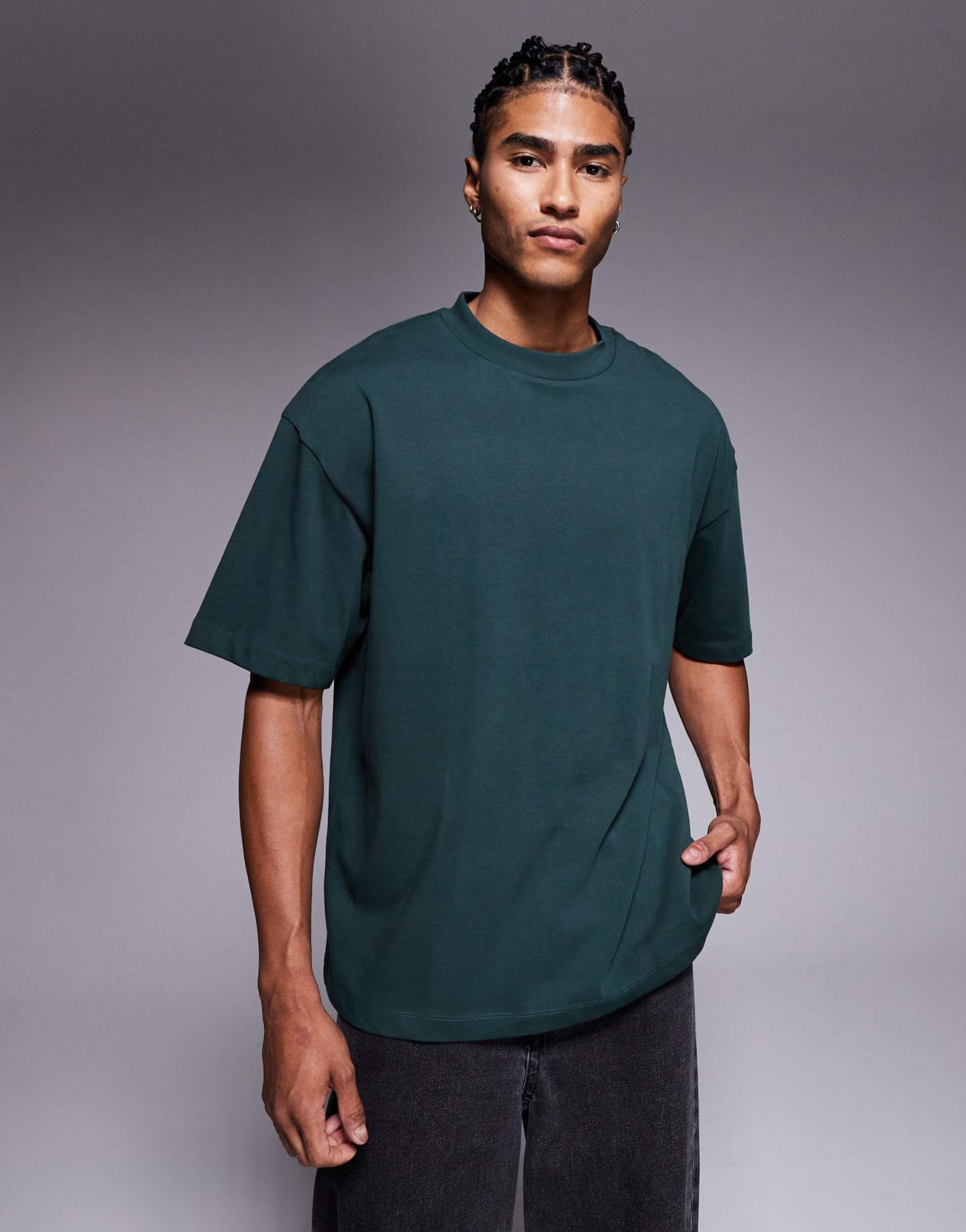  Футболка оверсайз ASOS DESIGN суперплотного кроя темно-зеленая