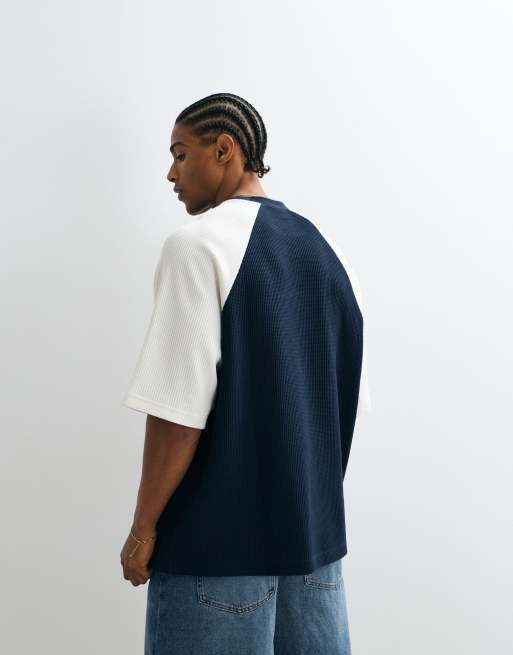 ASOS DESIGN super heavyweight oversized T-shirt med kontrast-raglan i navy waffle, 5 af 5