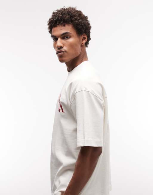 ASOS DESIGN super heavyweight oversized t-shirt with chest embroidery in beige, 4 of 5