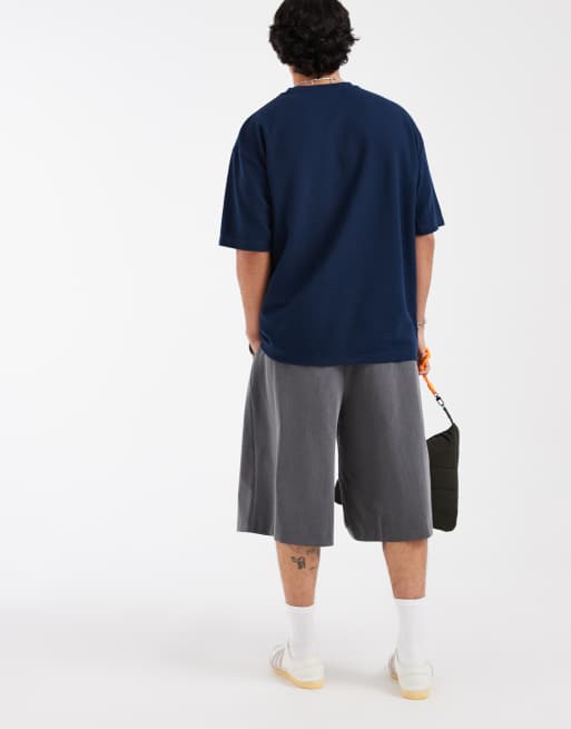 ASOS DESIGN super heavyweight oversized t-shirt with chest graphic in navy rib fabric, 5 of 5