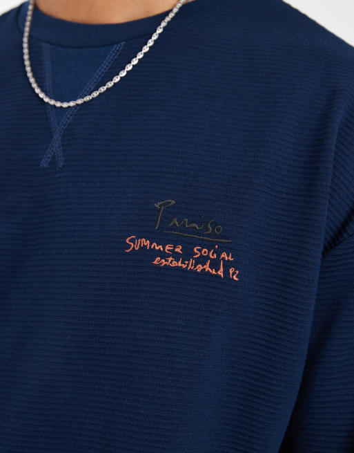 ASOS DESIGN super heavyweight oversized T-shirt with chest graphic in navy ribbed fabric, 3 of 5